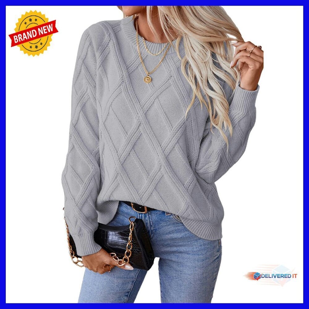 Cable Knit Crewneck Sweater, Viscose Blend, Fall Winter Tops